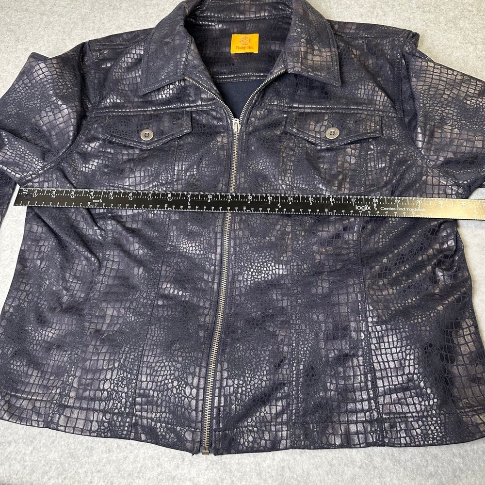 Ruby Rd Womens Dark Blue Faux Snakeskin Zip Up Jacket Size Plus - Picture 6 of 10